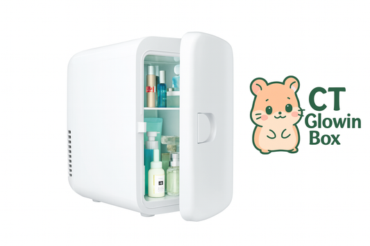 mini skincare fridge for cosmetics | CT GlowinBox 4L beauty fridge | portable cooler warmer for skincare | makeup fridge compact design | skincare fridge for creams and serums | 4L mini fridge for cosmetics and beauty | travel skincare fridge warmer | GlowinBox mini fridge for bedroom | office skincare cooler and warmer | stylish mini skincare fridge 4L